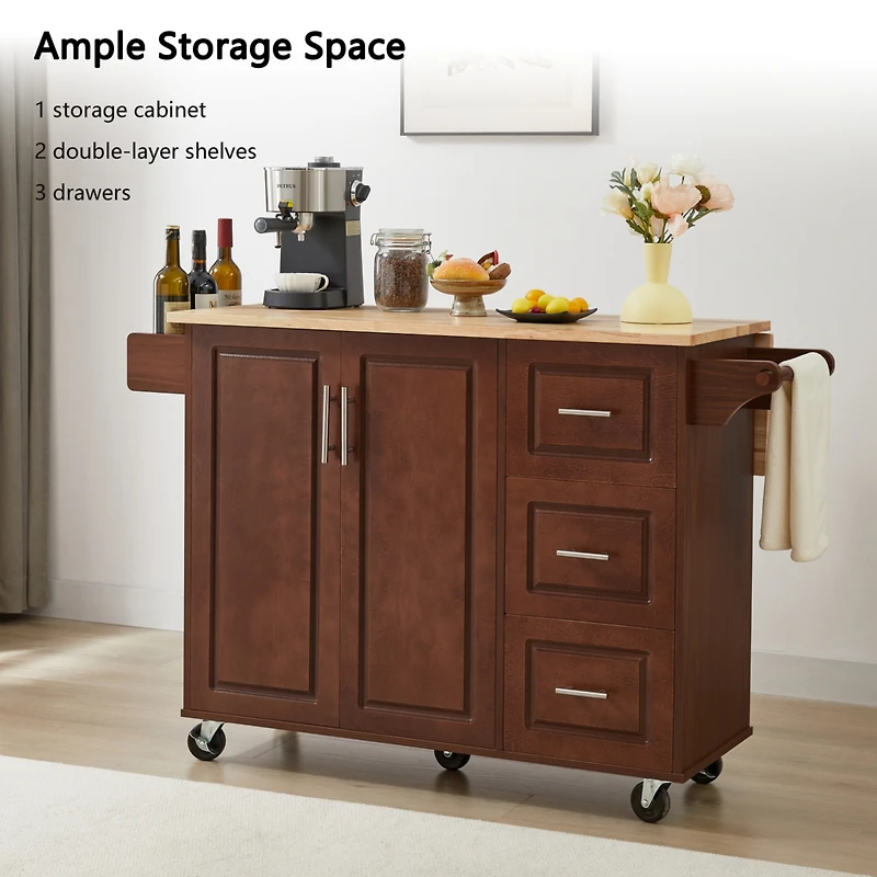 Streamdale Drop Leaf Rolling Kitchen Island with Storage