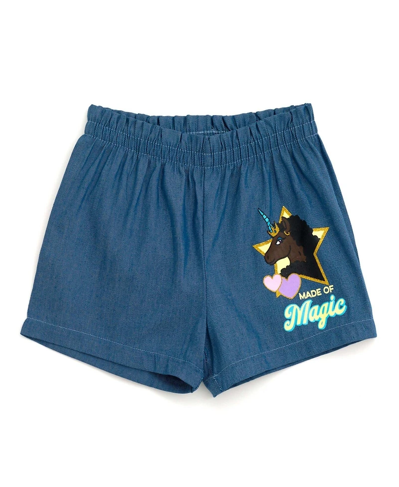 Afro Unicorn Toddler Girls T-Shirt and Chambray Shorts Outfit Set