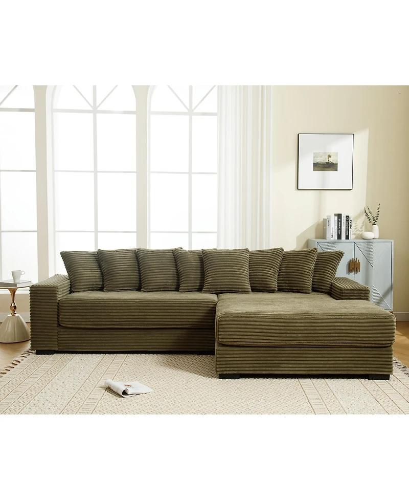 Streamdale Green Oversized Corduroy L-Shaped Chaise Daybed Sofa (8 Pillows)