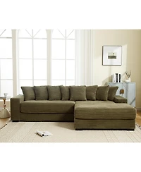 Streamdale Green Oversized Corduroy L-Shaped Chaise Daybed Sofa (8 Pillows)