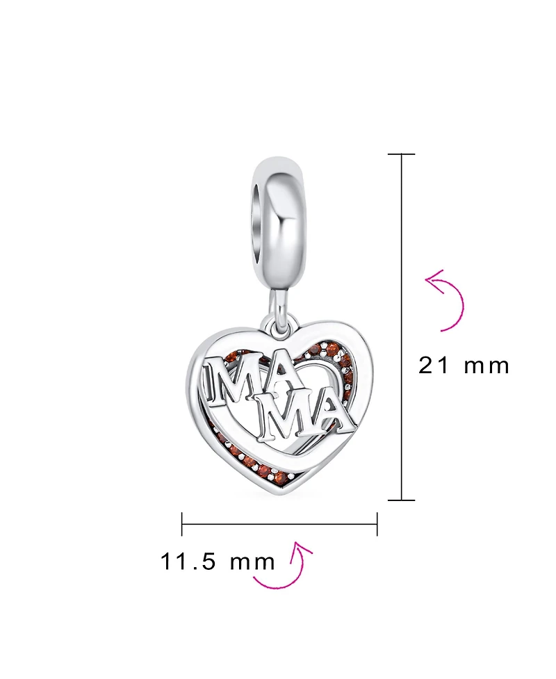 Bling Jewelry Two Open Hearts Bff Mama Red Zirconia Dangle Charm Bead for Mom's Silver Bracelet