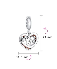 Bling Jewelry Two Open Hearts Bff Mama Red Zirconia Dangle Charm Bead for Mom's Silver Bracelet