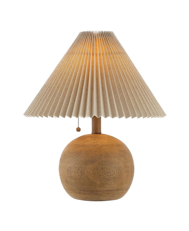 Jonathan Y Aksel 17.25" Coastal Scandinavian Resin/Iron Sphere Led Table Lamp with Pleated Shade and Pull Chain, Beige Wood Finish/White