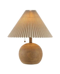 Jonathan Y Aksel 17.25" Coastal Scandinavian Resin/Iron Sphere Led Table Lamp with Pleated Shade and Pull Chain, Beige Wood Finish/White
