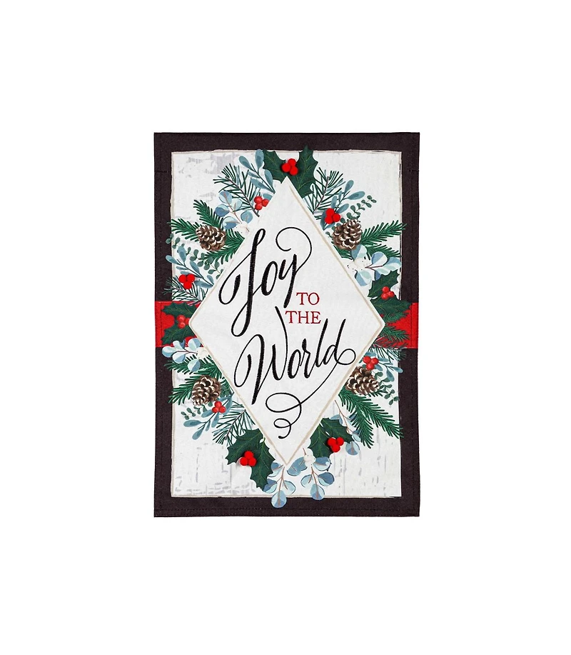 Evergreen Garden Flag Joy to the World Linen Double Sided Indoor Outdoor Decor 18" x 12.5"
