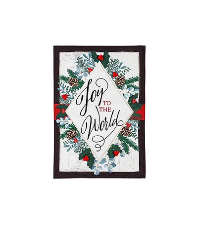 Evergreen Garden Flag Joy to the World Linen Double Sided Indoor Outdoor Decor 18" x 12.5"