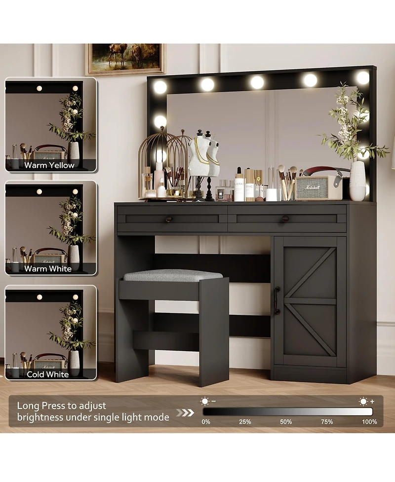 Streamdale Vanity Table with Large Mirror, Led Lights, and 3 Drawers