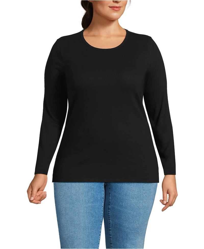 Lands' End Women's Plus Long Sleeve Micro Rib T-Shirt