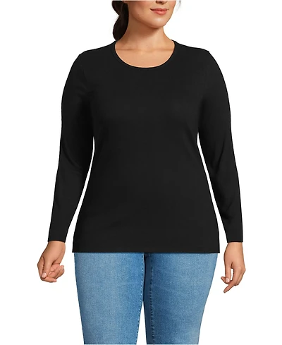 Lands' End Women's Plus Long Sleeve Micro Rib T-Shirt