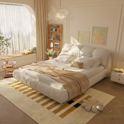 Streamdale King Upholstered Platform Bed with Oversized Backrest, Beige