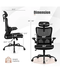 Mesh Office Chair with Adaptive Lumbar Support Flip-up Padded Armrests Headrest