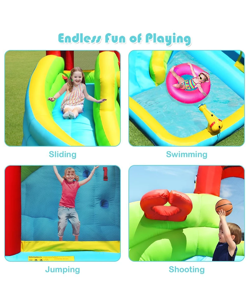 Costway Inflatable Kids Water Slide Jumper Bounce House Splash Water Pool with 550W Blower