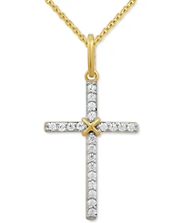 Diamond Cross Pendant Necklace (1/10 ct. t.w.) in 14k Gold, 16" + 2" extender
