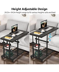 Tribesigns Height Adjustable C Table with Wheels, Mobile Couch Snack Side Tiltable Drawing Board, Sofa Bedside Laptop Stand Shaped Tv Tra