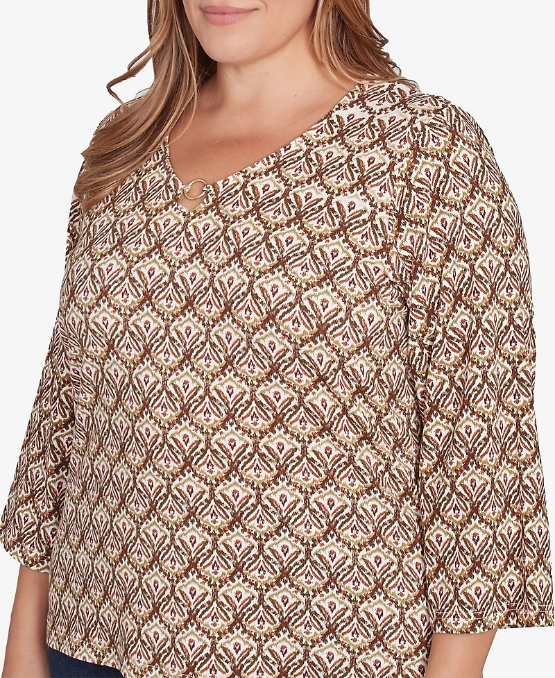 Hearts Of Palm Plus Size Spice It Up Printed 3/4 Sleeve Top