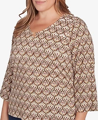 Hearts Of Palm Plus Size Spice It Up Printed 3/4 Sleeve Top