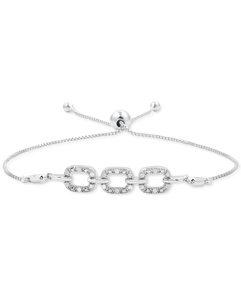 Diamond Oval Triple Link Bolo Bracelet (1/6 ct. t.w.) in Sterling Silver