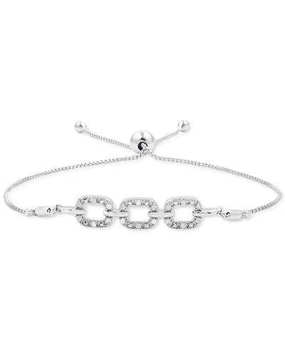 Diamond Oval Triple Link Bolo Bracelet (1/6 ct. t.w.) in Sterling Silver