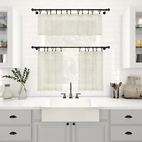 Textured Slub Stripe Anti-Dust Linen Blend Sheer Cafe Curtain Pair