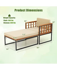 Skonyon Patio Acacia Wood Armchair with Long Ottoman and Seat Back Cushions