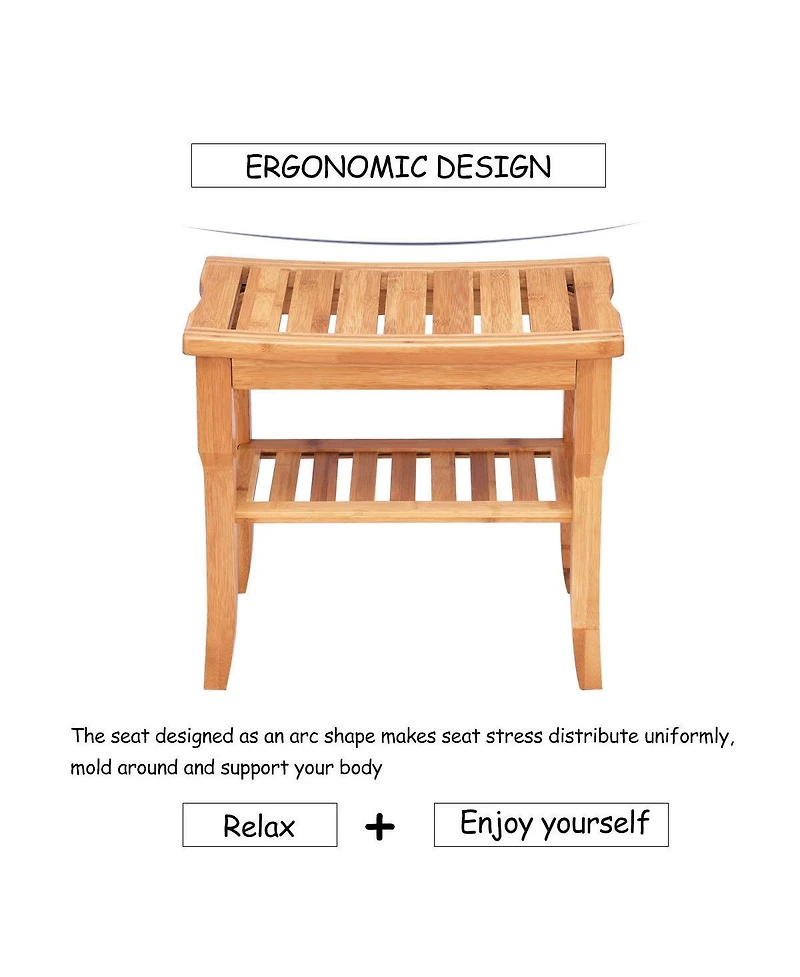 Skonyon Bathroom Bamboo Shower Chair Bench with Storage Shelf