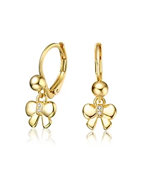 14k Yellow Gold Plated Bow Dangling earrings with Red Cubic Zirconia For Kids