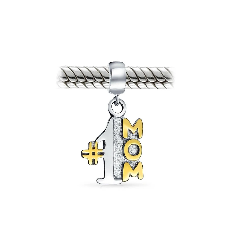 Bling Jewelry #1 Mom Dangle Charm Bead 14K Gold Plated Silver for Mother Wife Bracelet