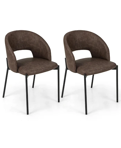 Dining Chair Set of 2 with High-density Sponge Cushion and Pu Leather-Brown