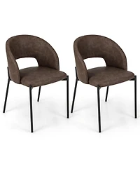 Dining Chair Set of 2 with High-density Sponge Cushion and Pu Leather-Brown