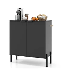 Skonyon 2-Door Buffet Cabinet Sideboard with Shelf and Metal Legs-Black
