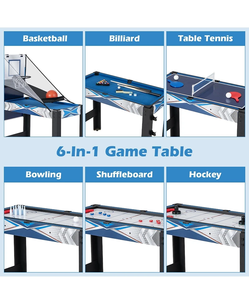 Skonyon 6-In-1 Combo Game Table with Basketball Billiards Ping Pong Hockey Shuffleboard
