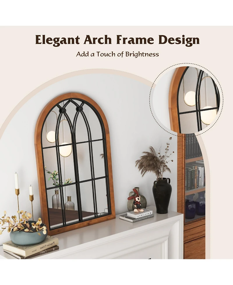 Skonyon Arched Window Finished Mirror with Back Board-Natural