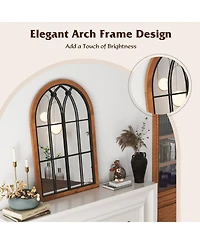 Skonyon Arched Window Finished Mirror with Back Board-Natural