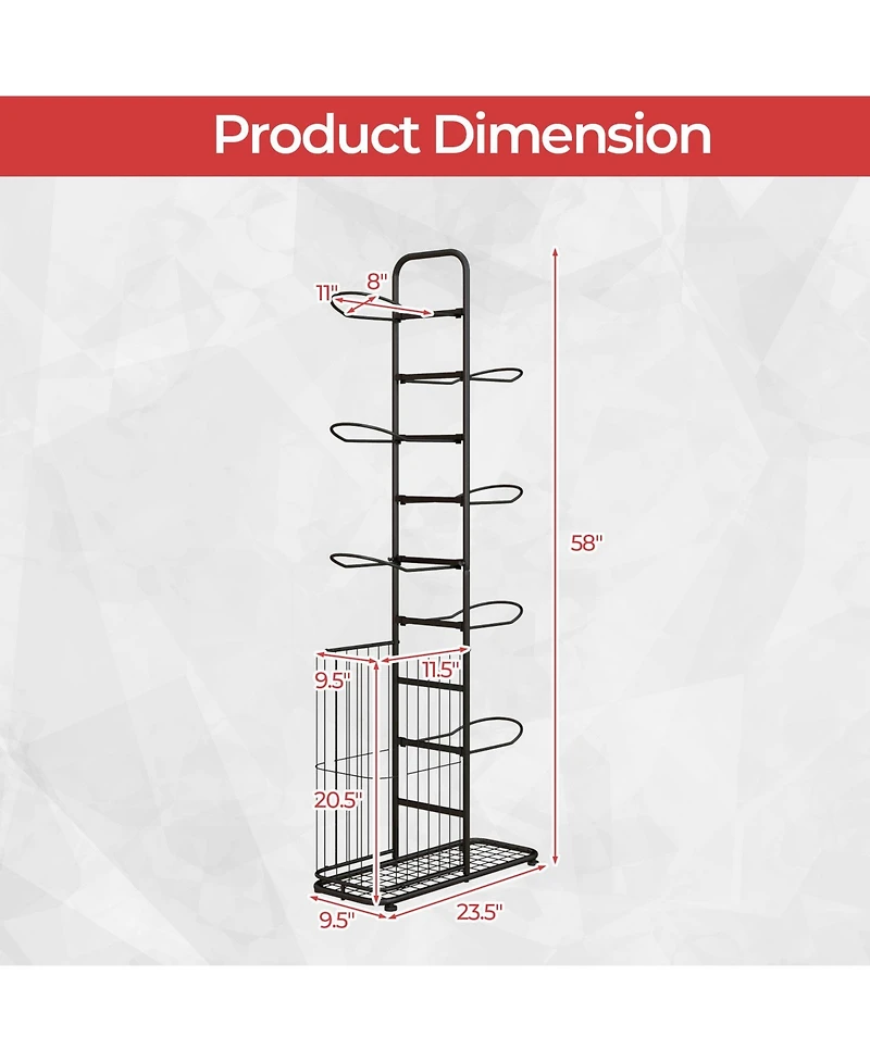 Skonyon Metal Basketball Holder with 7 Removable Hanging Rods and Side Ball Basket