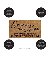 Evergreen 16 x 28 Inches Excuse the Mess Door Mat | Non-Slip Rubber Backing | Dirt catching Natural Coir | Indoor and Outdoor Home Decor