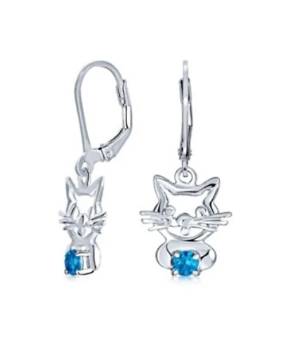 Bling Jewelry Small Kitty Kitten Animal Pet Pink Cz Accent Dangle Girl Earrings For Women .925 Sterling Silver Leverback