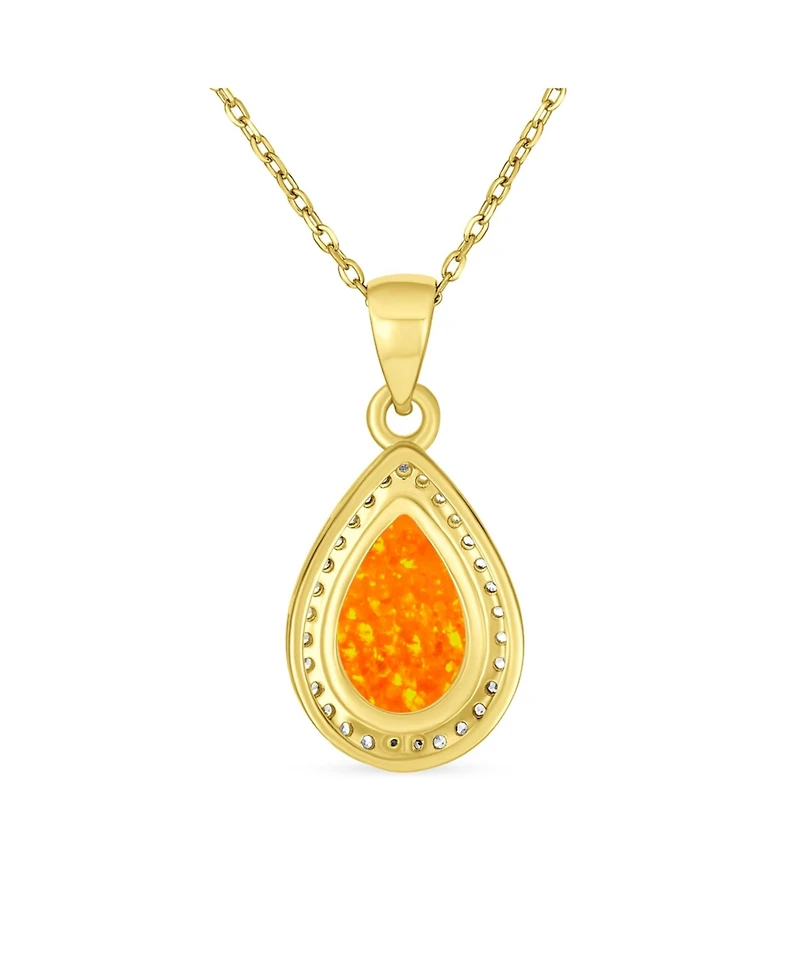 Bling Jewelry Necklace with Cz Accent and Opal Teardrop Pendant in Sterling Silver
