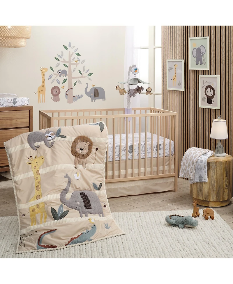 Lambs & Ivy Jungle Story Soft Minky Velour Safari Changing Pad Cover- White/Gray