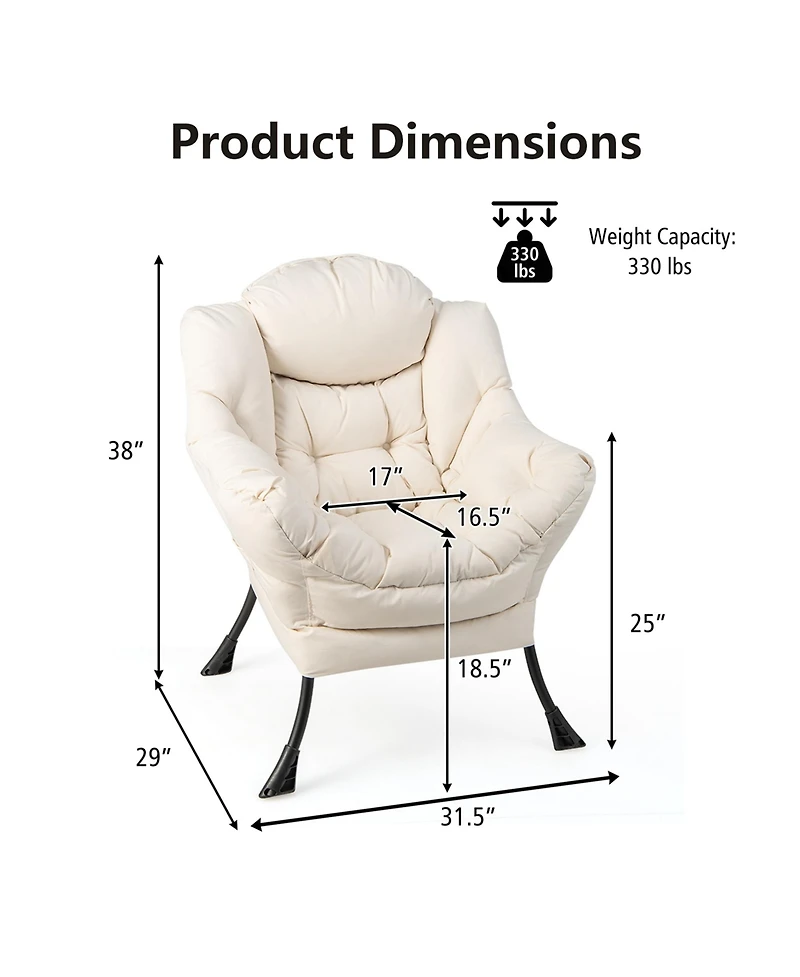 Modern Polyester Fabric Lazy Chair Single Sofa w/Side Pocket