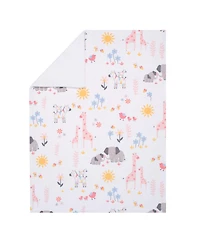 Lambs & Ivy Jazzy Jungle White Fleece Safari Animals Soft Baby Blanket
