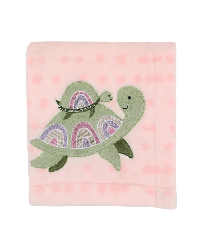 Lambs & Ivy Sea Dreams Cozy Pink Fleece Turtle Applique Baby Blanket