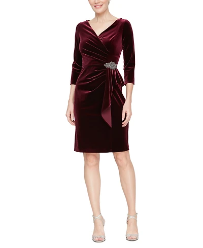 Alex Evenings Women's Velvet 3/4-Sleeve Sheath Dress