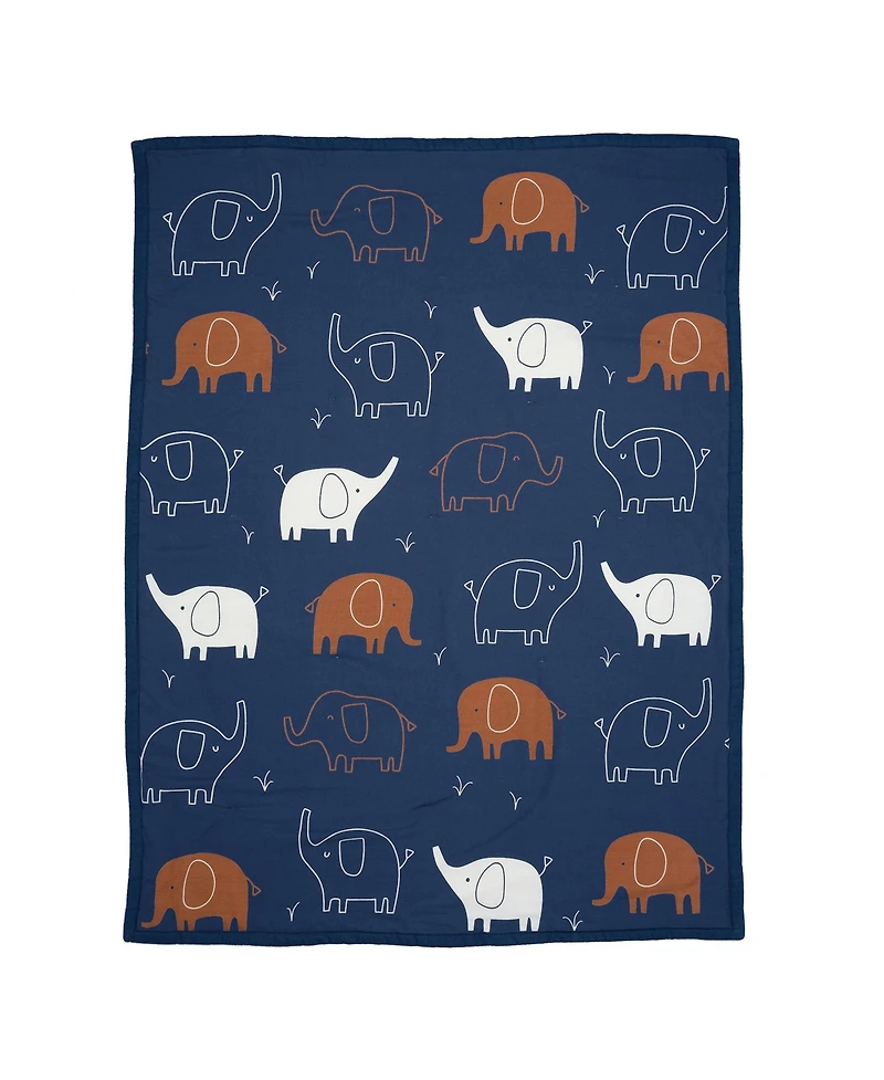 Lambs & Ivy Playful Elephant Blue/White Cotton 3-Piece Baby Crib Bedding Set