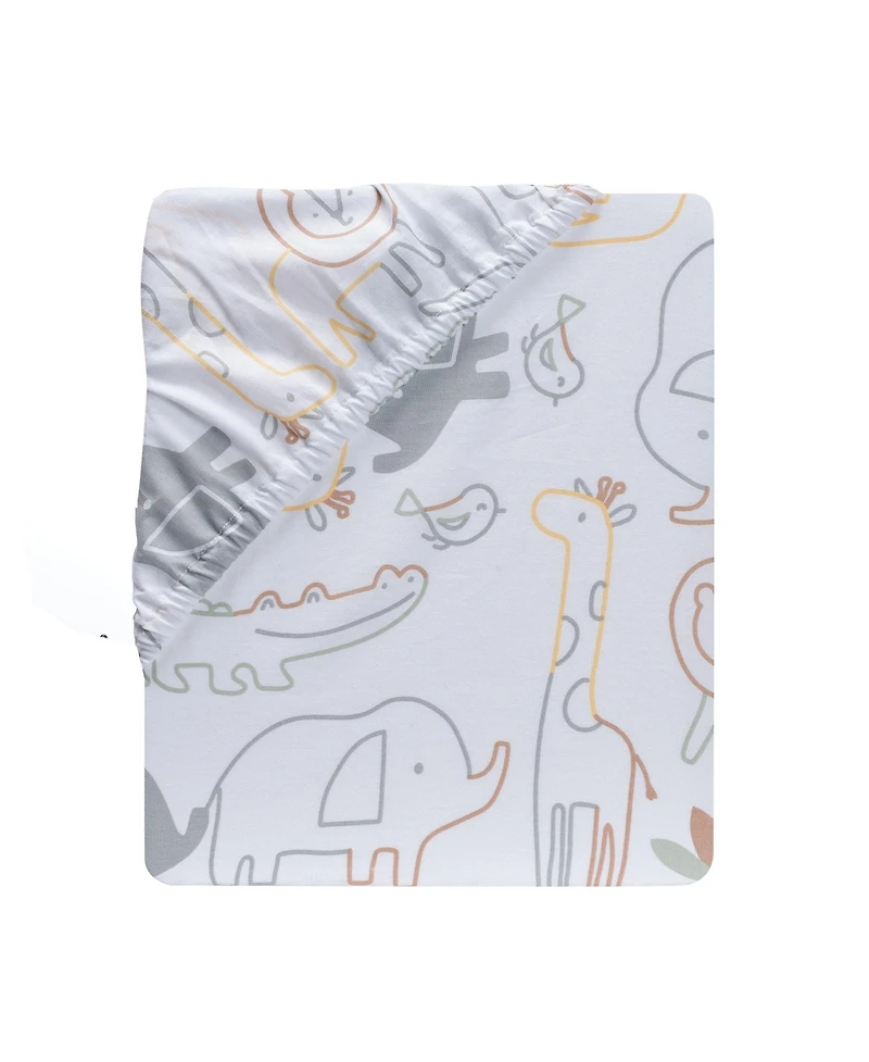 Lambs & Ivy Jungle Story 100% Cotton Safari Baby Fitted Crib Sheet - White