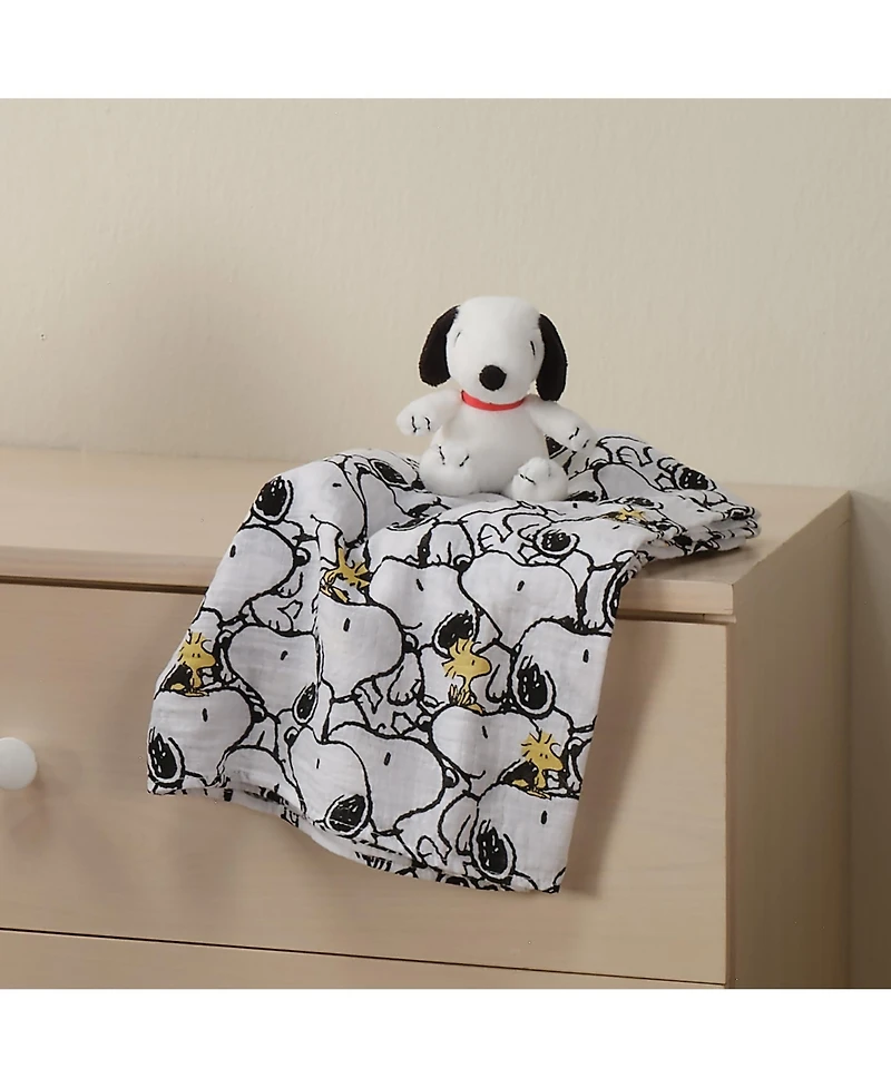 Lambs & Ivy Snoopy Muslin Swaddle Blanket & Mini Plush Newborn Baby Gift Set