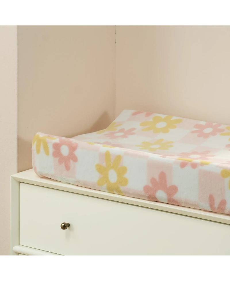 Lambs & Ivy Daisy Dreams Pink/White Checkered Soft Luxury Changing Pad Cover