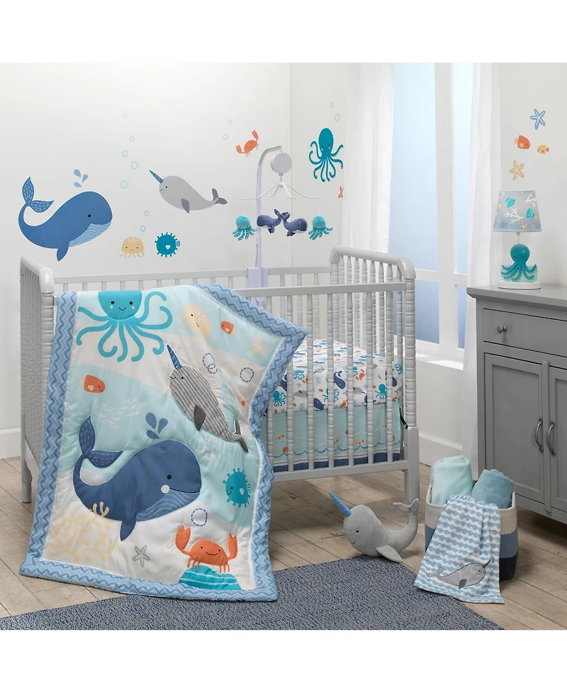 Bedtime Originals Whales Tale Blue Whale/Octopus Musical Baby Crib Mobile Toy