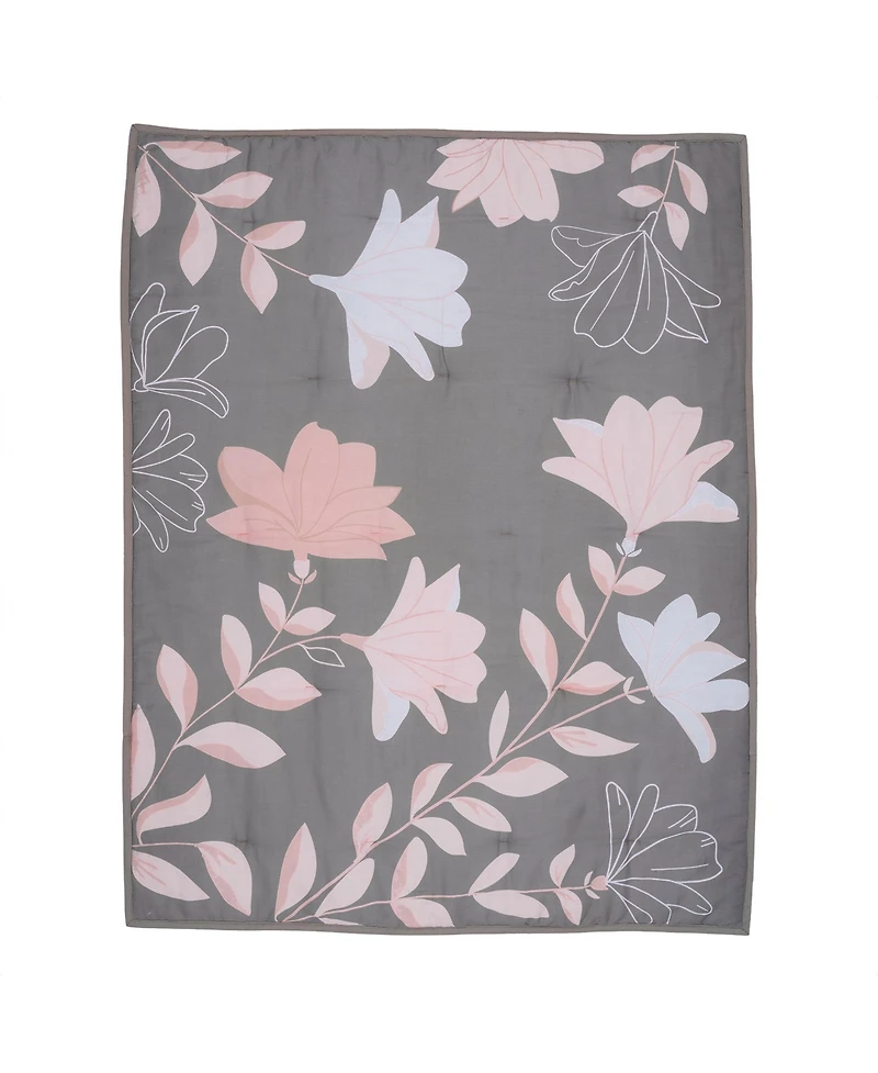 Lambs & Ivy Petals Gray/Pink Sateen Cotton Floral 3-Piece Baby Crib Bedding Set