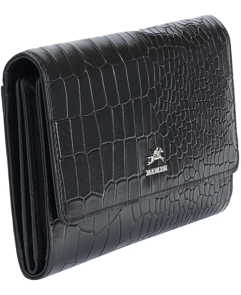 Mancini Women's Croco2 Rfid Secure Quad Fold Wallet