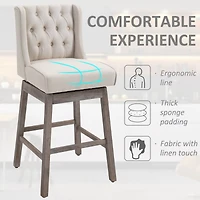 2-Pack Beige 30" Barstools with Button Tufted Design